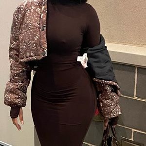 Boohoo Brown Bandana Print Cropped Puffer Jacket